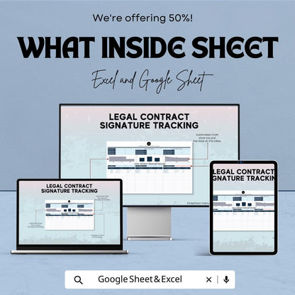 Legal Contract Signature Tracking Template | Contract Signature Tracker | Agreement Signing Log | Excel & Google Sheets