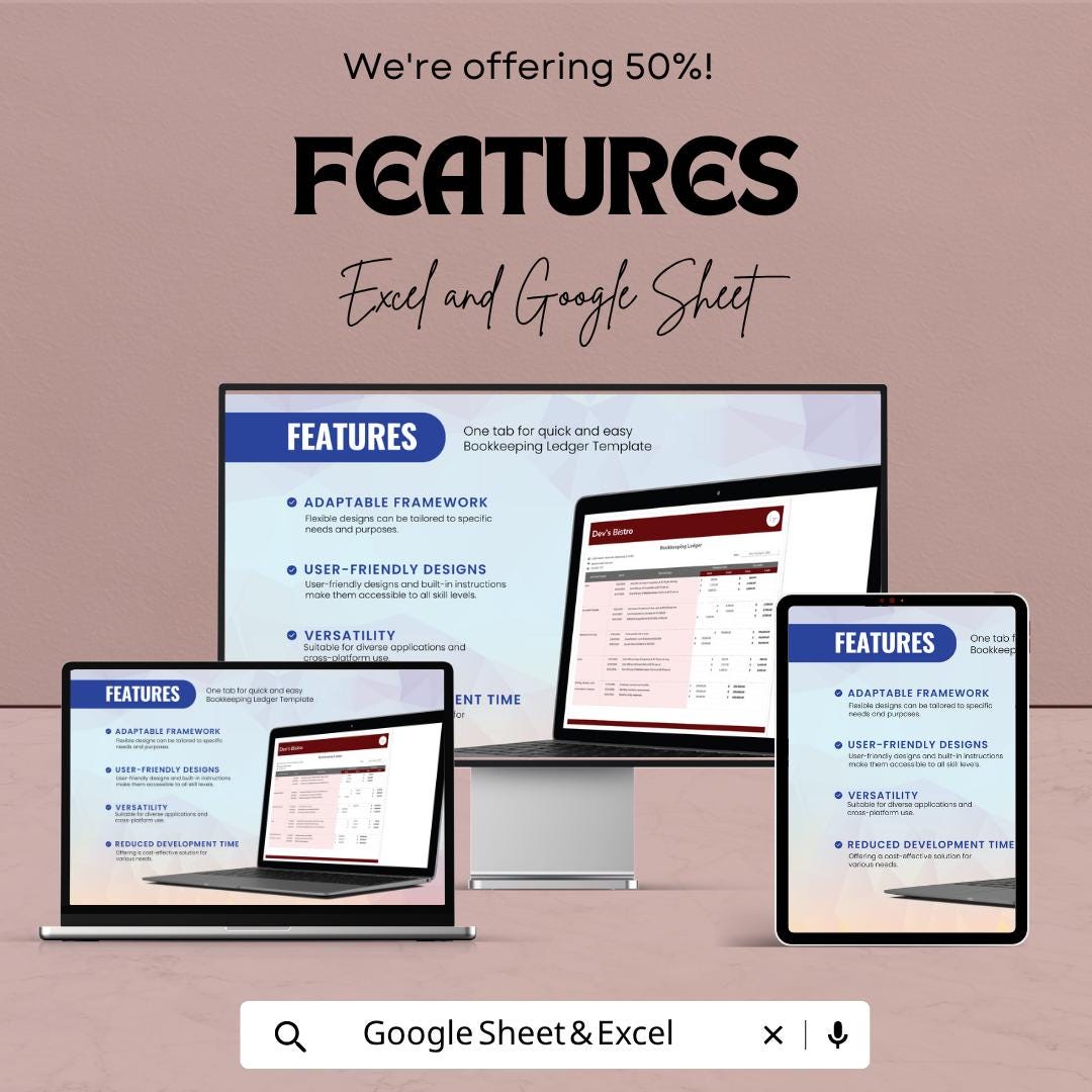 Bookkeeping Ledger Template | Small Business Accounting Spreadsheet | Expense Tracker | Financial Ledger | Google Sheets & Excel |