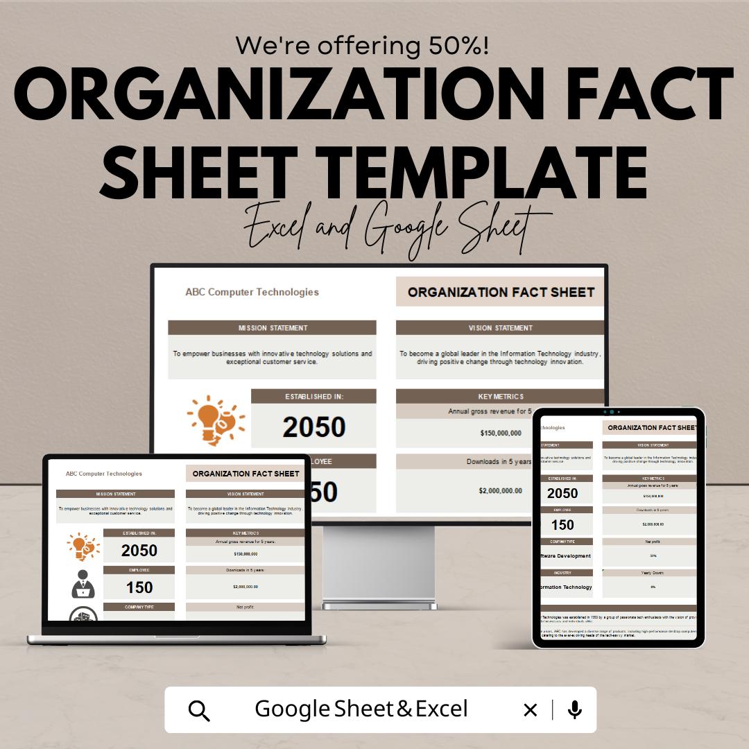 Organization Fact Sheet Template | Company Fact Sheet | Business Overview Template | Editable Corporate Profile Sheet