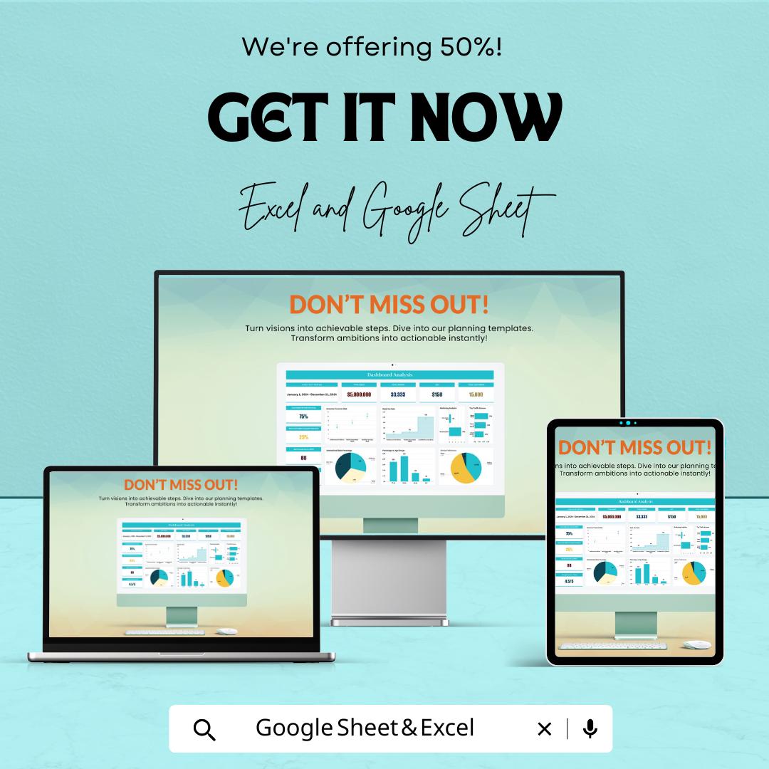 Dashboard Analysis Template | Business KPI Dashboard Spreadsheet | Data Analysis Report Template | Performance Analytics Tool