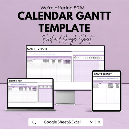 Calendar Gantt Template | Excel and Google Sheets | Project Timeline Planner | Task Schedule Chart | Editable Project Management Template