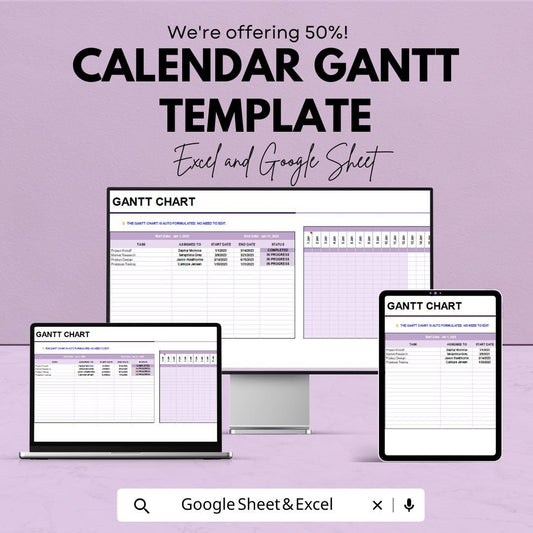 Calendar Gantt Template | Excel and Google Sheets | Project Timeline Planner | Task Schedule Chart | Editable Project Management Template
