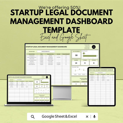 Startup Legal Document Management Dashboard Template | Excel & Google Sheets | Legal Document Tracker | Business Legal Spreadsheet
