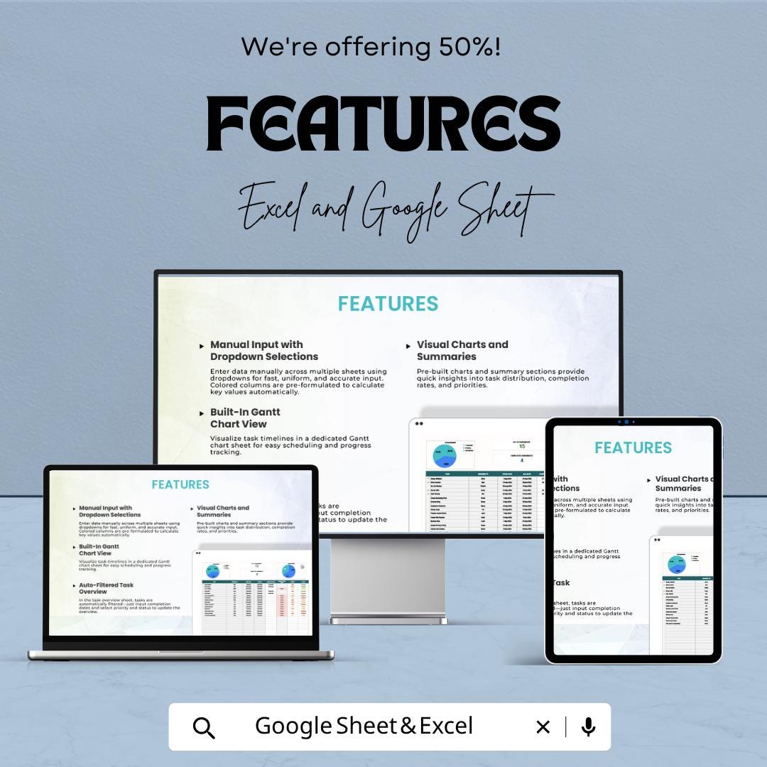 Task Assignment Tracker Template Excel | Team Task Manager Spreadsheet | Project Task Tracker with Gantt Chart | Google Sheets Planner