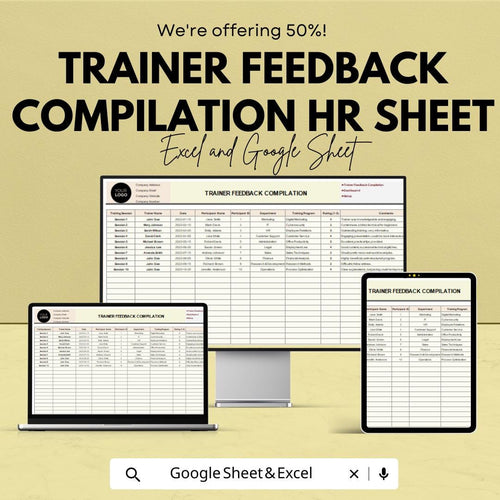 Trainer Feedback Compilation HR Sheet | Excel & Google Sheets | Employee Evaluation Tracker | Performance Dashboard Template