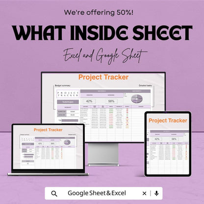 Project Tracker Template | Excel & Google Sheets | Project Management Spreadsheet | Task Tracker Dashboard | Budget Planner | Work Organizer