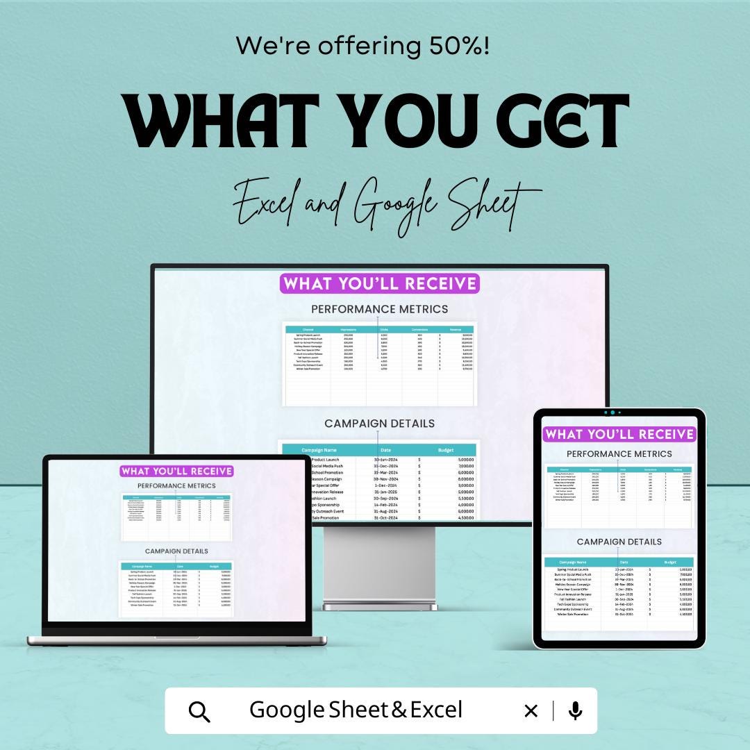 Administration PR Campaign ROI Calculator Template | Excel & Google Sheets PR Performance Tracker