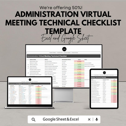 Administration Virtual Meeting Technical Checklist Template | Meeting Planner Spreadsheet | Virtual Event Checklist