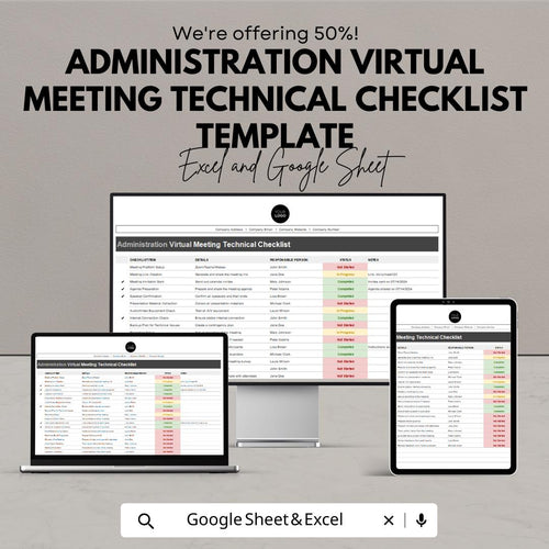 Administration Virtual Meeting Technical Checklist Template | Meeting Planner Spreadsheet | Virtual Event Checklist