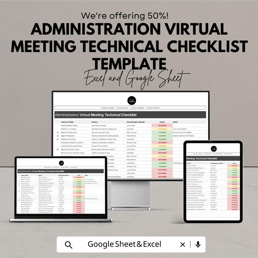 Administration Virtual Meeting Technical Checklist Template | Meeting Planner Spreadsheet | Virtual Event Checklist