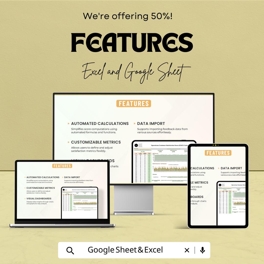 CSAT Calculator Template, Customer Satisfaction Tracker, Operations CSAT Dashboard, Feedback Analysis Sheet