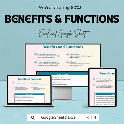 3-Year IT Project Budget Template | IT Budget Spreadsheet | Project Cost Tracker Template |  IT Financial Planning Sheet