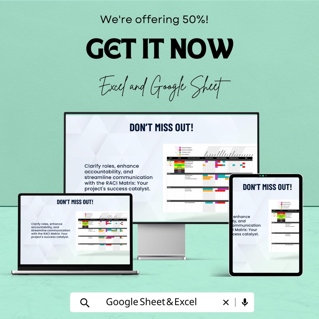 RACI Matrix Sheet | Excel and Google Sheets Template | Project Management, Role Clarity & Team Accountability | Instant Download