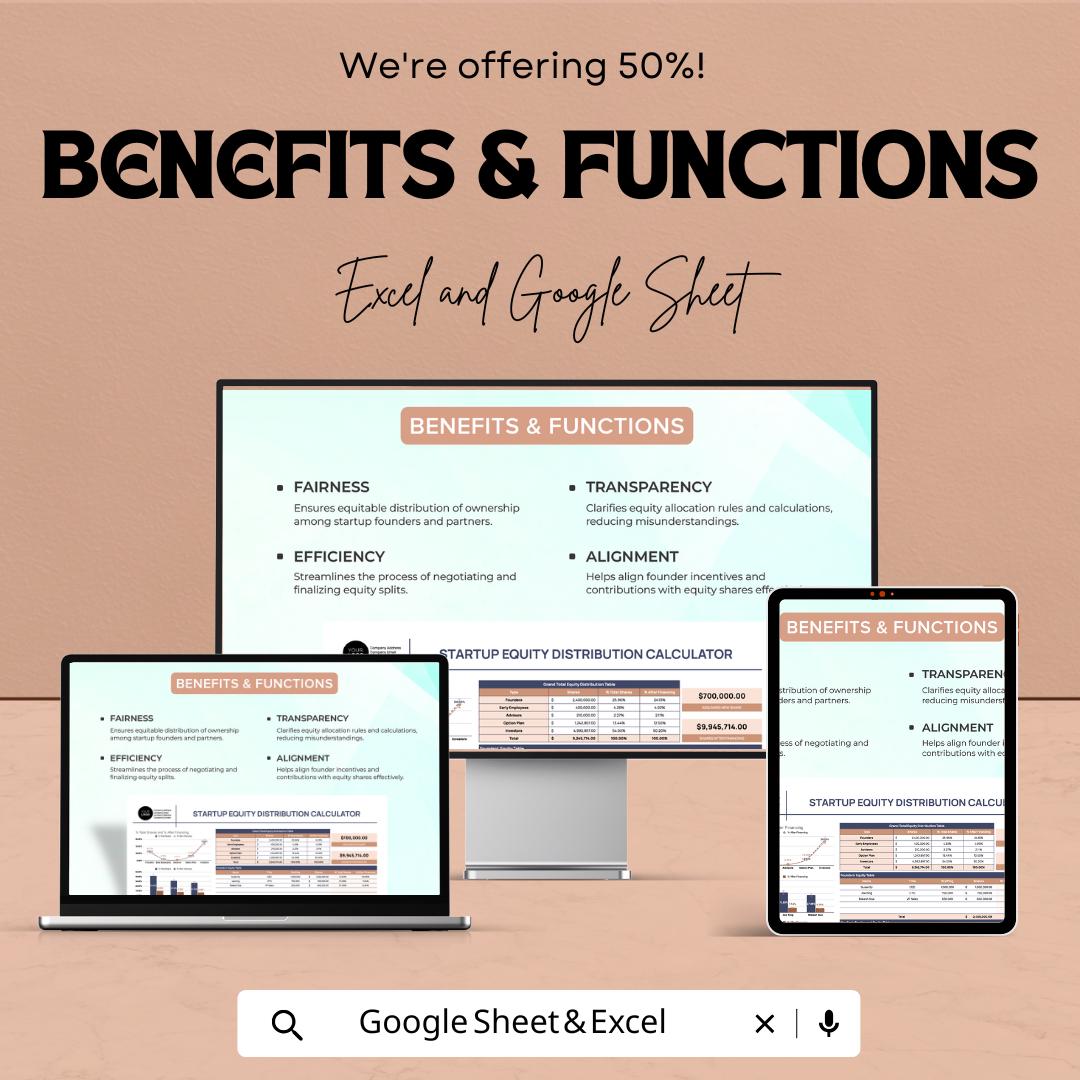 Startup Equity Distribution Calculator Template | Excel and Google Sheets | Founders Equity Split Tool | Cap Table Calculator |