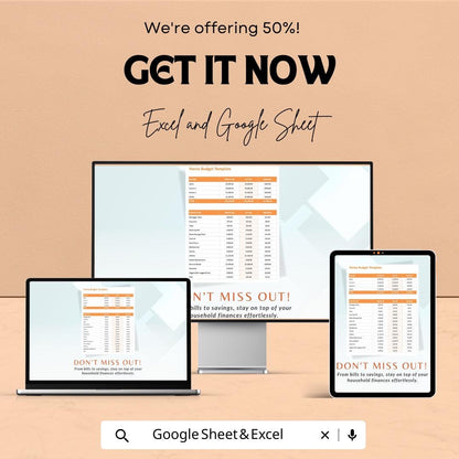 Simple Home Budget Template | Monthly Expense Tracker | Household Finance Planner | Personal Budget Spreadsheet | Digital Download