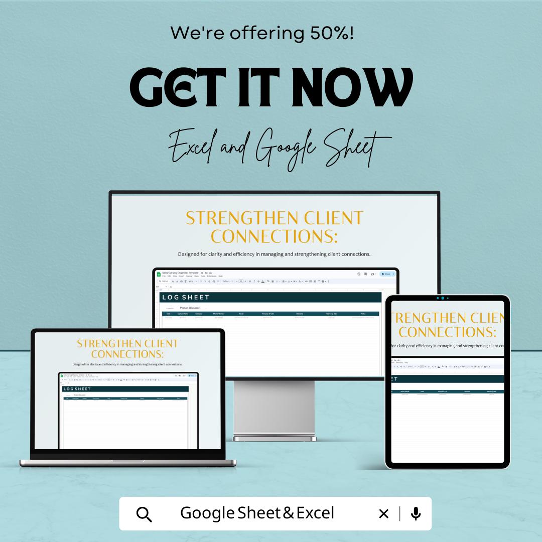 Sales Call Log Organizer Template | Call Tracking Spreadsheet | Excel & Google Sheets CRM | Client Follow Up Tracker