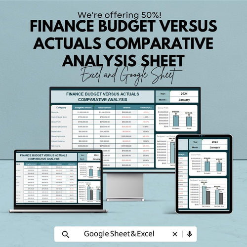 Finance Budget vs Actuals Comparative Analysis Sheet - Excel and Google Sheets Template for Financial Planning & Budget Tracking