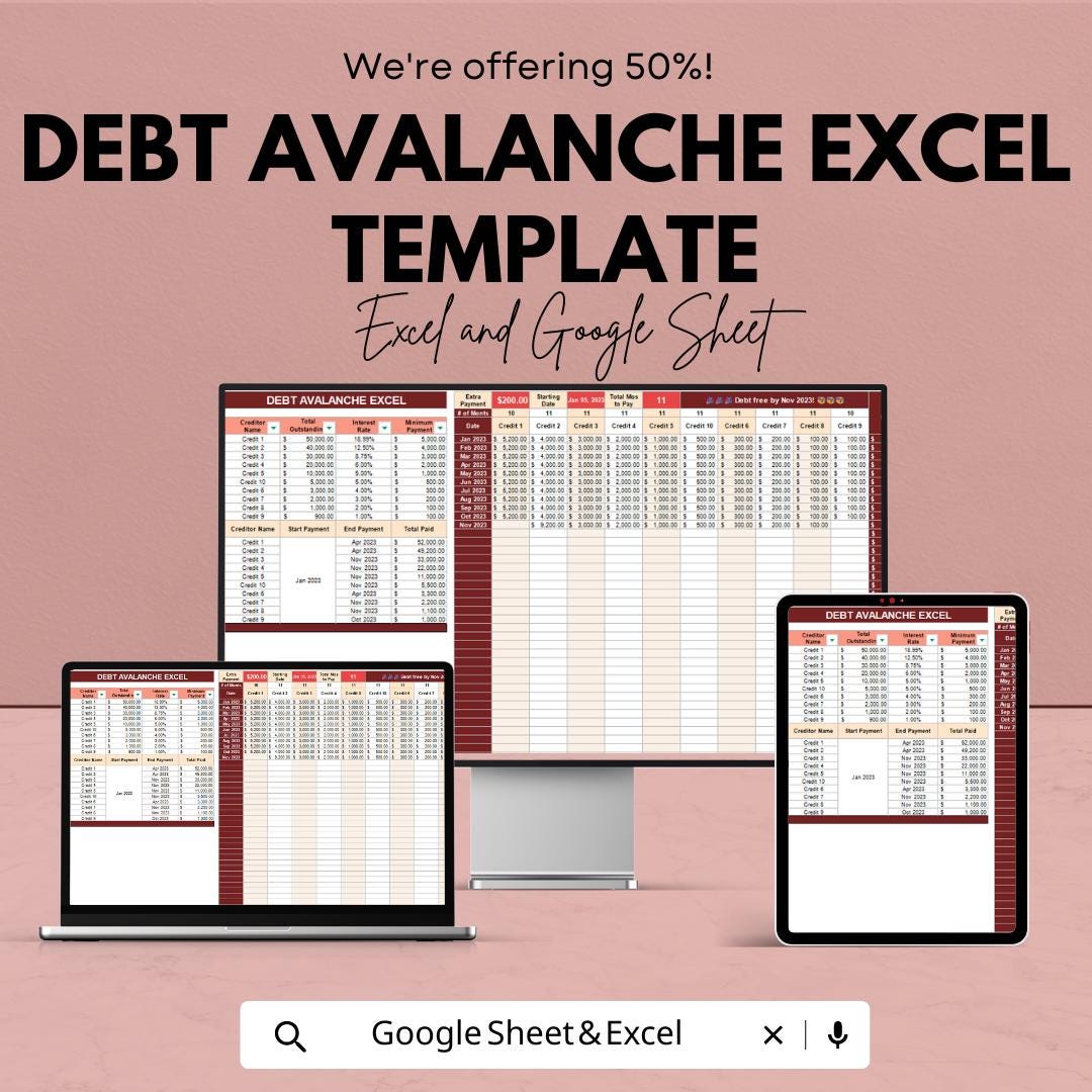 Debt Avalanche Excel Template | Debt Payoff Spreadsheet | Debt Tracker  | Debt Snowball Alternative | Debt Payment Planner
