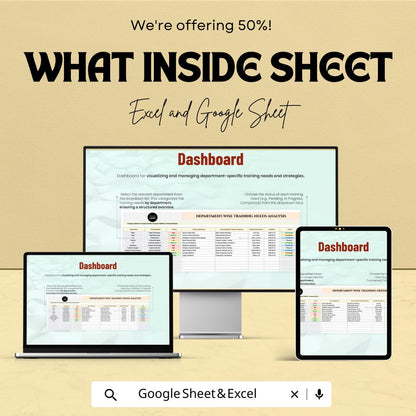 Department-wise Training Needs Analysis HR Template | Excel & Google Sheets | HR Training Planning Dashboard