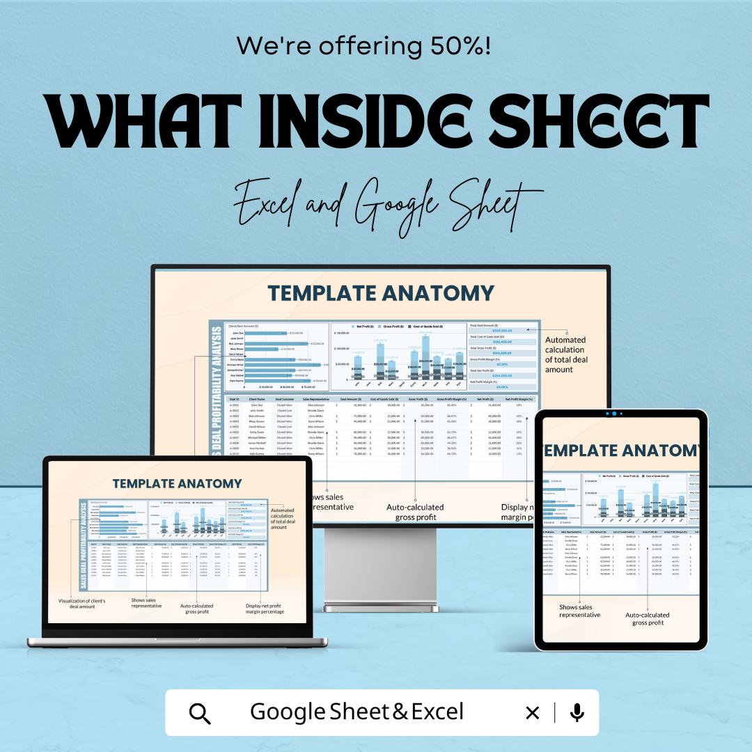 Sales Deal Profitability Analysis Template | Deal Margin Calculator | Sales Performance Dashboard | Profit Analysis Spreadsheet