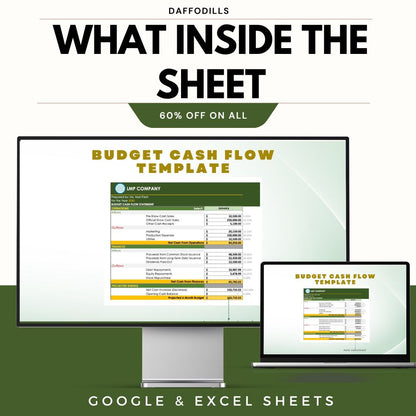 Budget Cash Flow Template, Cash Flow Spreadsheet, Business Cash Flow Planner, Google Sheets Excel