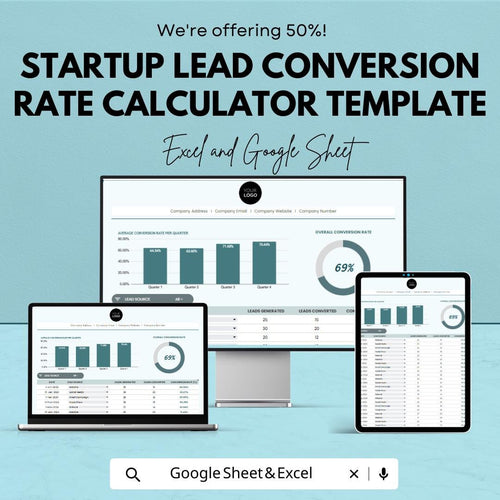 Startup Lead Conversion Rate Calculator Template | Lead Tracking Spreadsheet | Sales Conversion Tracker | Excel & Google Sheets
