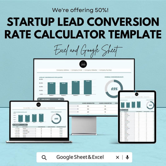 Startup Lead Conversion Rate Calculator Template | Lead Tracking Spreadsheet | Sales Conversion Tracker | Excel & Google Sheets