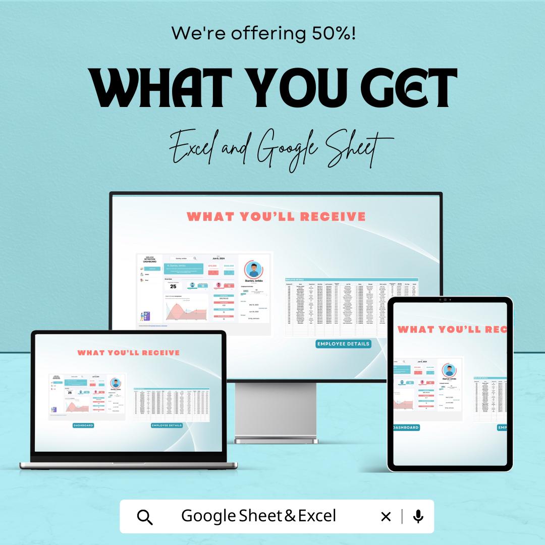 Employee Retention Dashboard Excel and Google Sheet | Track Employee Retention, Satisfaction & Performance | HR Analytics Template