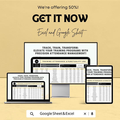 Training Attendance & Punctuality Log HR Sheet | Excel and Google Sheets | Staff Tracker | Employee Record | Attendance Form Template