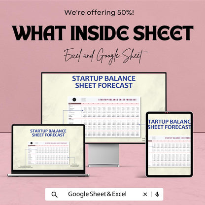 Startup Balance Sheet Forecast Template | Financial Projection Spreadsheet | Business Forecast Template | Startup Finance Template |