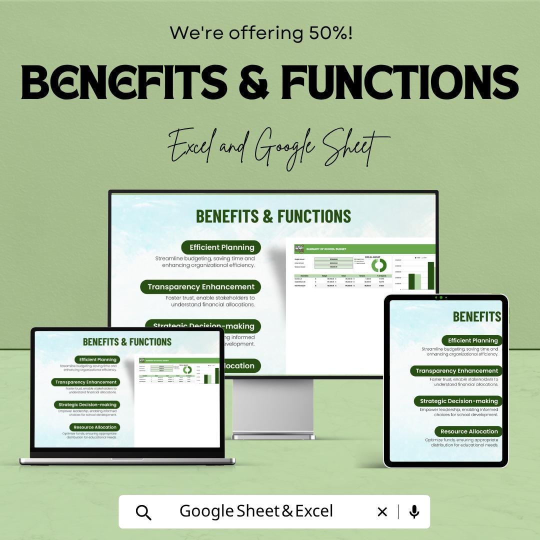 School Budget Template | Education Budget Planner | Expense Tracker Spreadsheet | Budget Management Sheet | Financial Planning Template