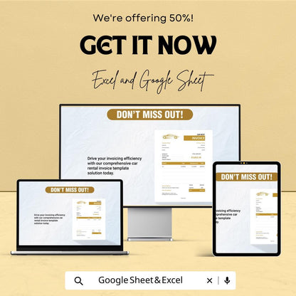 Car Rental Invoice Template - Excel & Google Sheets - Easy, Professional Invoice for Car Rental Business