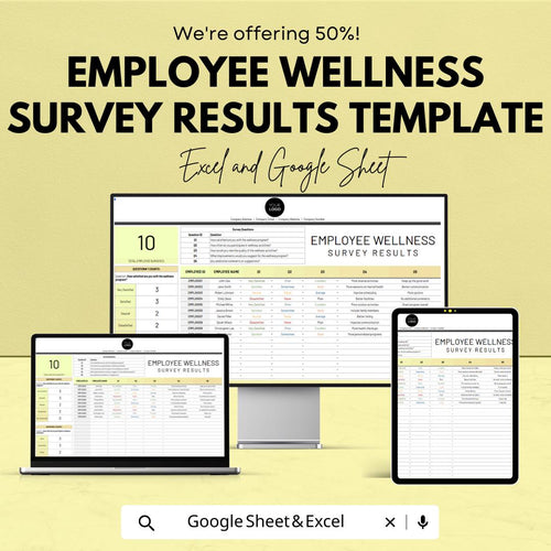 Employee Wellness Survey Results Template | HR Wellness Survey Analysis | Excel and Google Sheets | Employee Feedback & Wellbeing Tracker