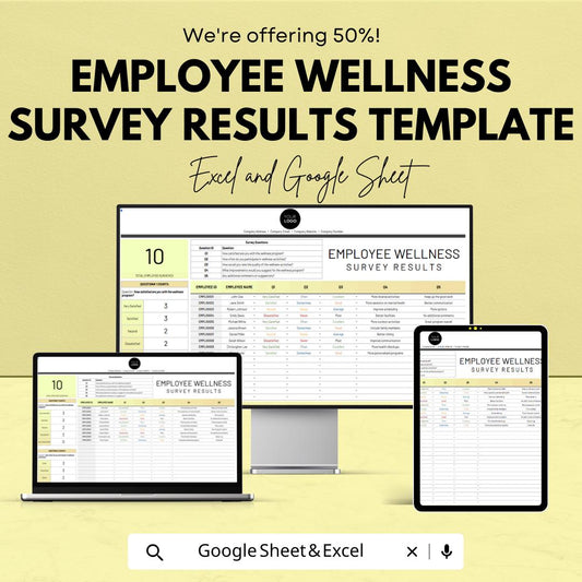 Employee Wellness Survey Results Template | HR Wellness Survey Analysis | Excel and Google Sheets | Employee Feedback & Wellbeing Tracker