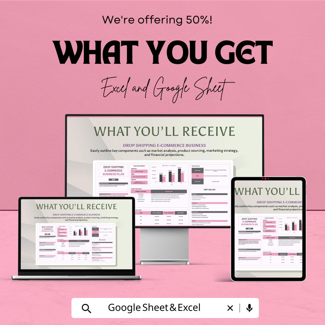 Drop Shipping E-commerce Business Plan Sheet | Google Sheets Template for Online Store Success | Business Strategy & Financial Projections