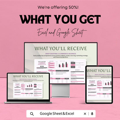 Drop Shipping E-commerce Business Plan Sheet | Google Sheets Template for Online Store Success | Business Strategy & Financial Projections