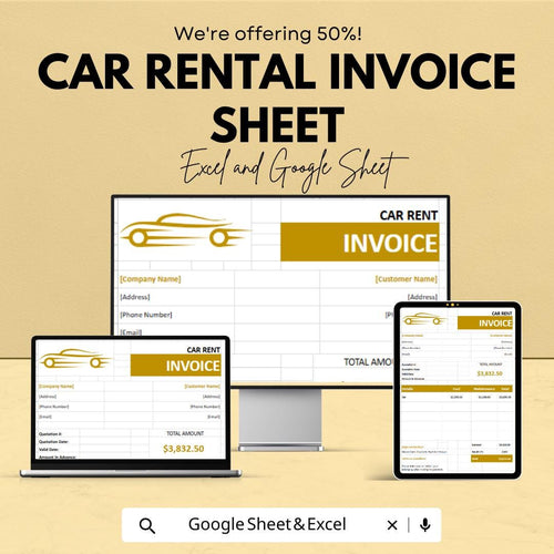 Car Rental Invoice Template - Excel & Google Sheets - Easy, Professional Invoice for Car Rental Business