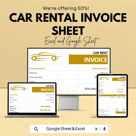 Car Rental Invoice Template - Excel & Google Sheets - Easy, Professional Invoice for Car Rental Business