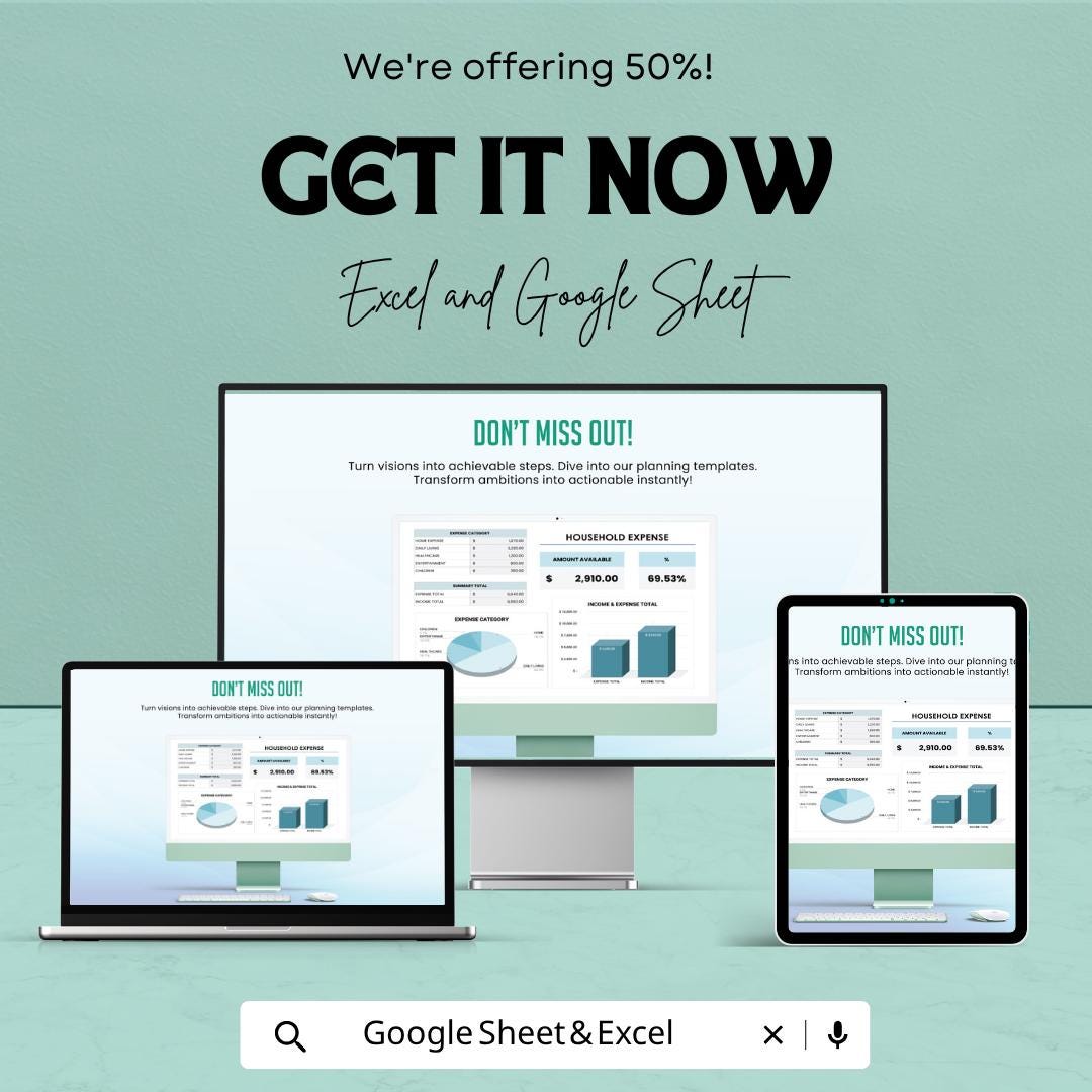 Household Expense Template | Home Budget Spreadsheet | Monthly Expense Tracker | Excel & Google Sheets | Family Budget Planner |