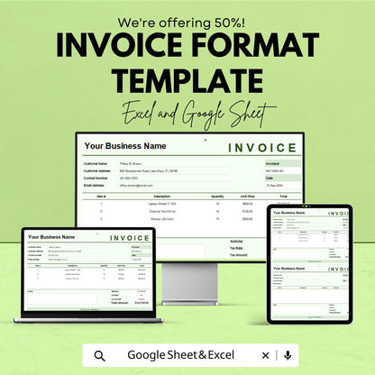 Invoice Format Template | Business Billing Template | Printable Invoice | Small Business Invoice Sheet | Auto-Calculated