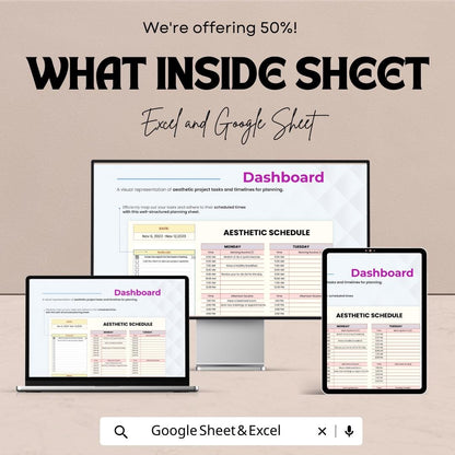 Aesthetic Schedule Sheet | Creative Task Planner | Excel & Google Sheet | Weekly Schedule Template | 50% Off