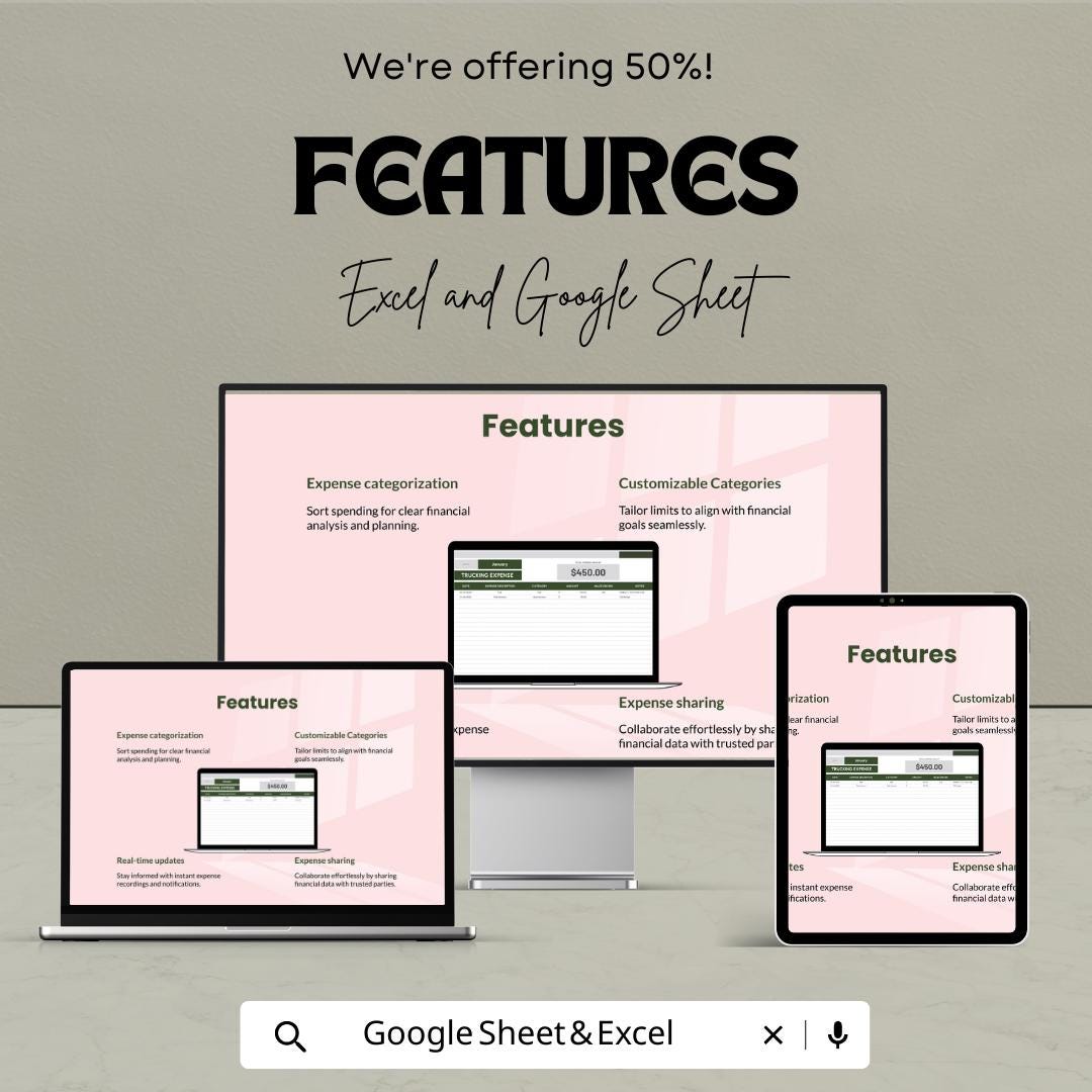 Trucking Expense Template | Truck Driver Expense Tracker | Excel & Google Sheets | Owner Operator Accounting | Fleet Expense Log