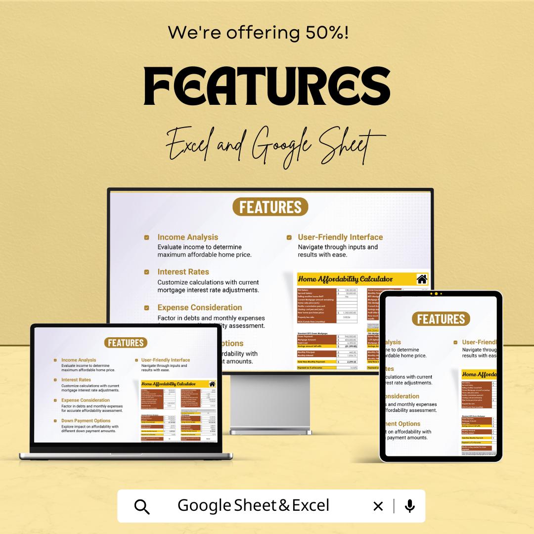 Home Affordability Calculator Sheet | Google Sheets | Affordable Home Price Calculator | Real Estate Budget Planner | Mortgage Calculator