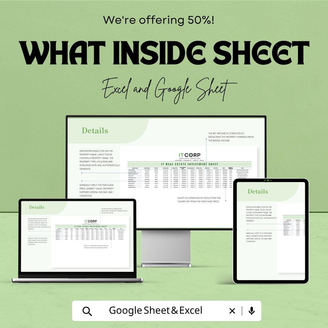IT Real Estate Investment Sheet Template | Property Investment Tracker Spreadsheet | Commercial & Residential Portfolio Manager |