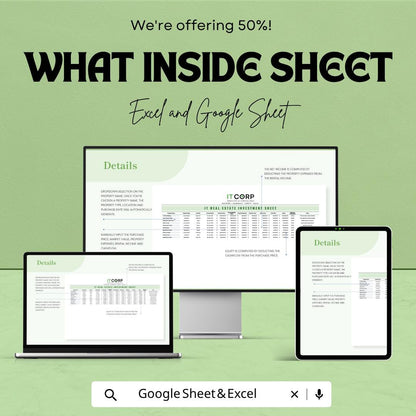 IT Real Estate Investment Sheet Template | Property Investment Tracker Spreadsheet | Commercial & Residential Portfolio Manager |