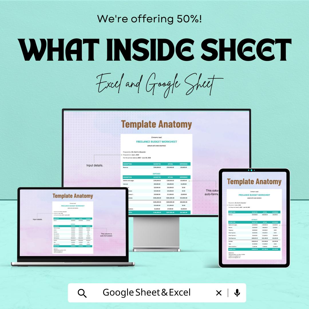 Freelance Project Budget Template | Excel and Google Sheets | Income & Expense Tracker | Freelancer Finance Planner | Budget Worksheet