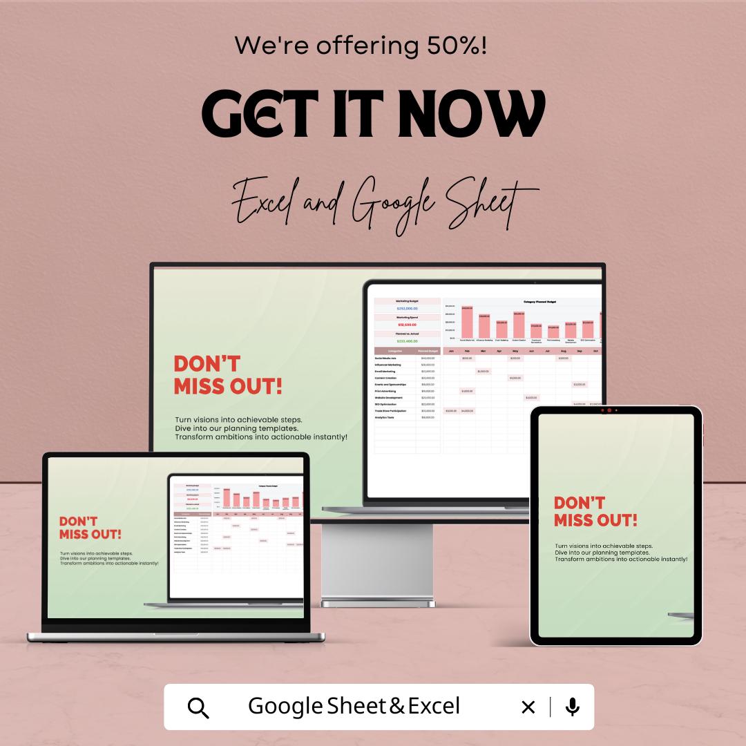 Marketing Budget Planner Template | Marketing Budget Sheet | Monthly Budget Planner | Marketing Expense Tracker | Google Sheet