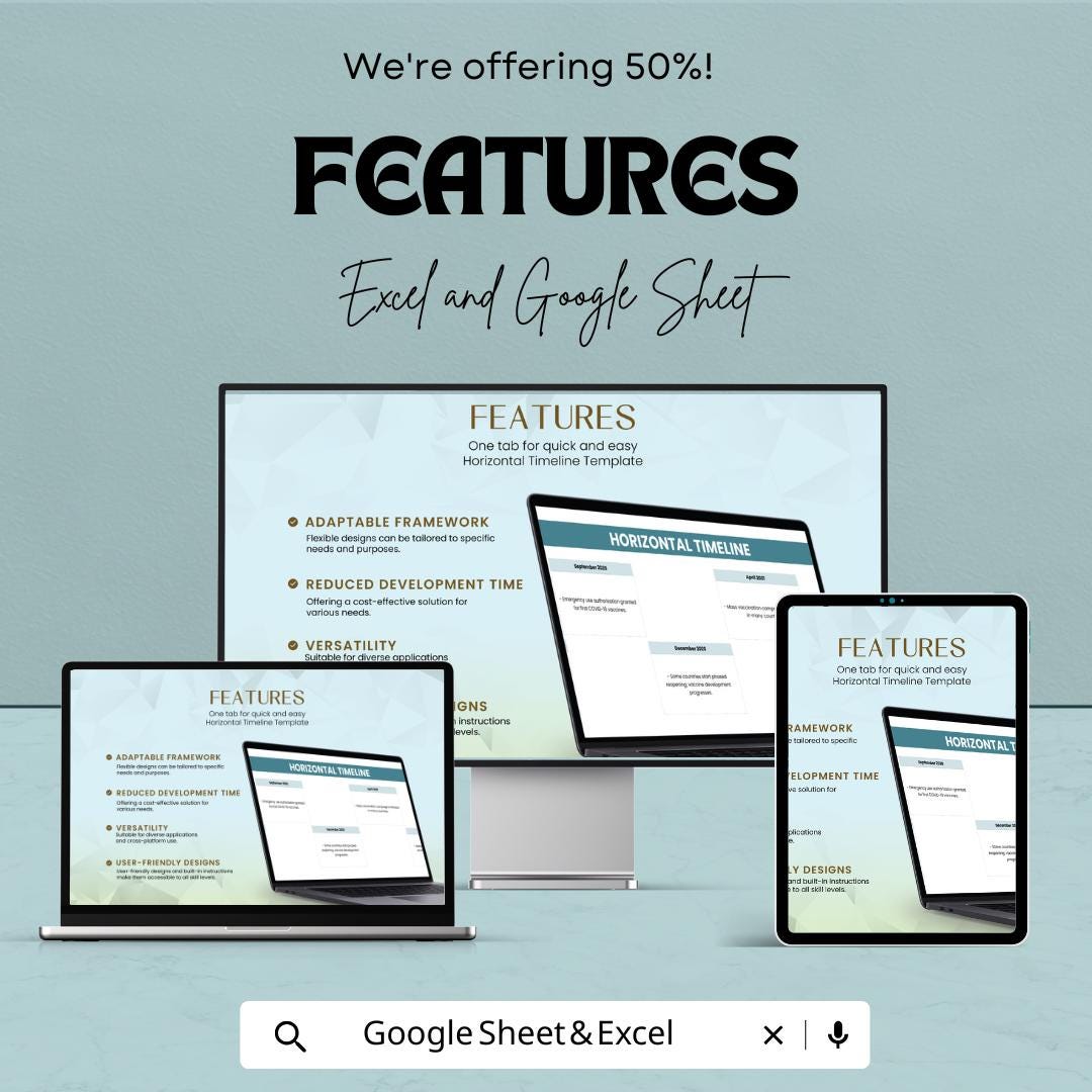 Horizontal Timeline Template for Excel & Google Sheets | Project Planning Timeline Tracker | Editable Visual Roadmap Sheet