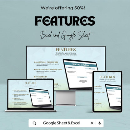 Horizontal Timeline Template for Excel & Google Sheets | Project Planning Timeline Tracker | Editable Visual Roadmap Sheet