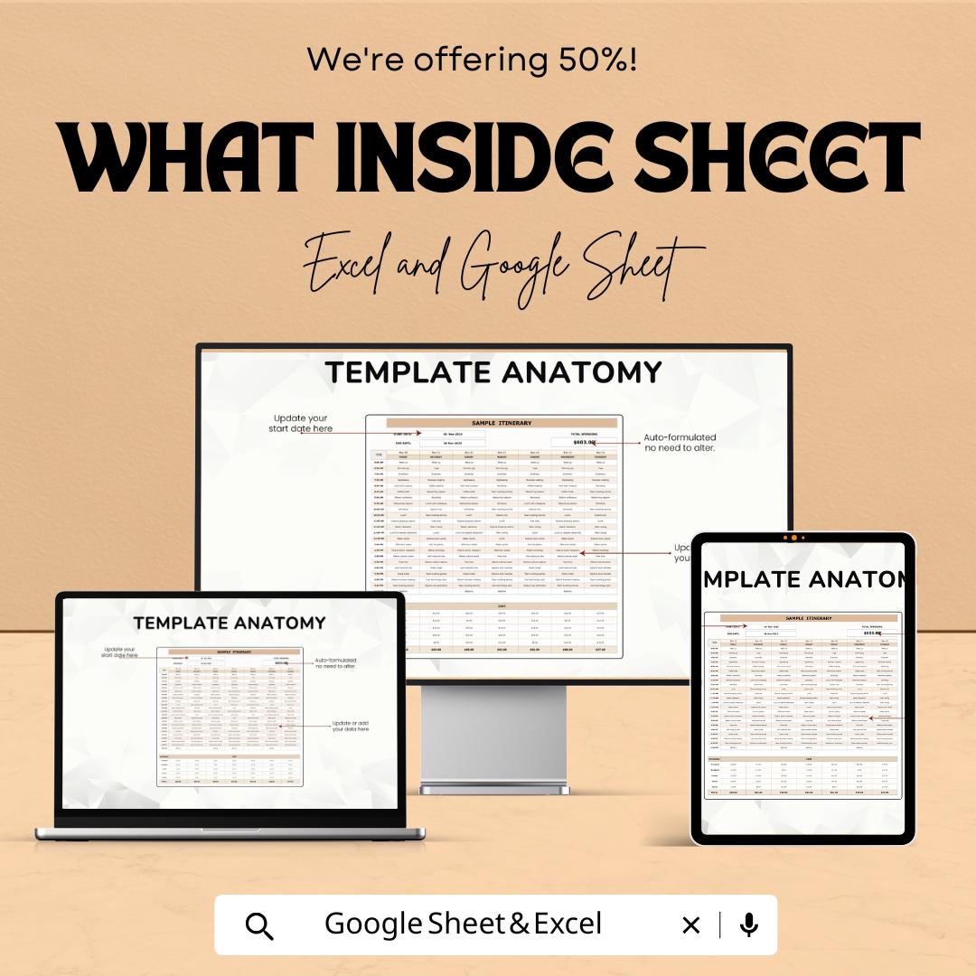 Sample Itinerary Sheet - Editable Excel & Google Sheets Template for Easy Trip Planning